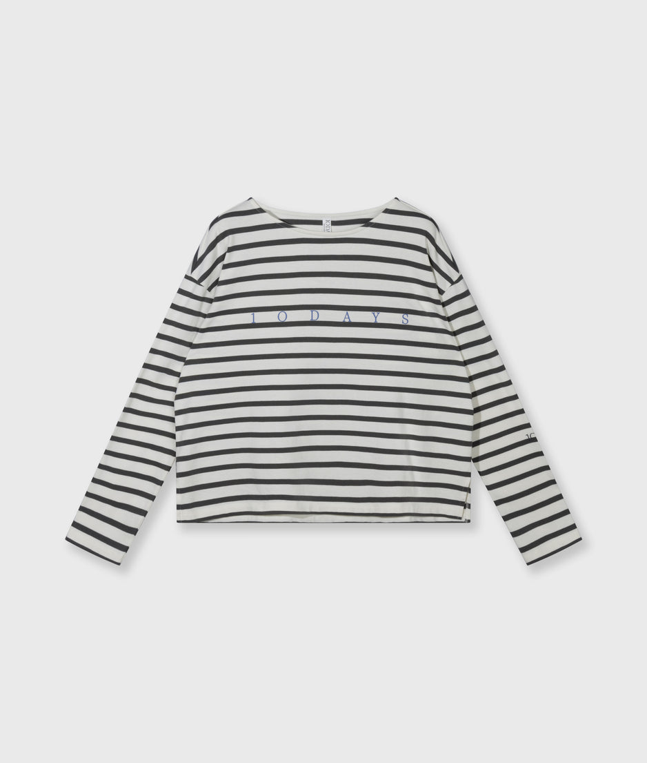 boothals top strepen | ecru/steel blue