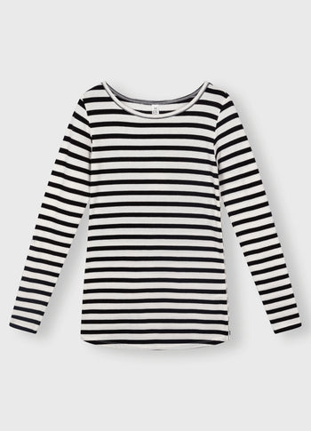 soft boat neck top stripes | ecru/black