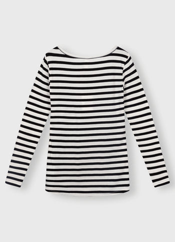 soft boat neck top stripes | ecru/black