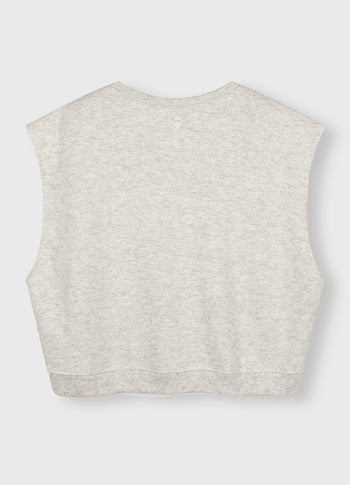 padded shoulder knit top | white grey melee