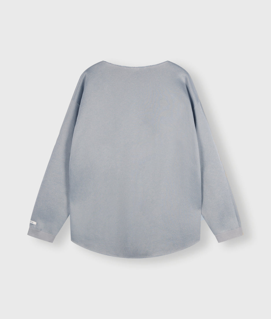 raw edge statement sweater | storm blue