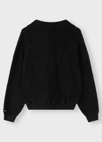 texture fleece polo sweater | black