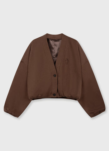 cropped baseball cardigan | dark truffle