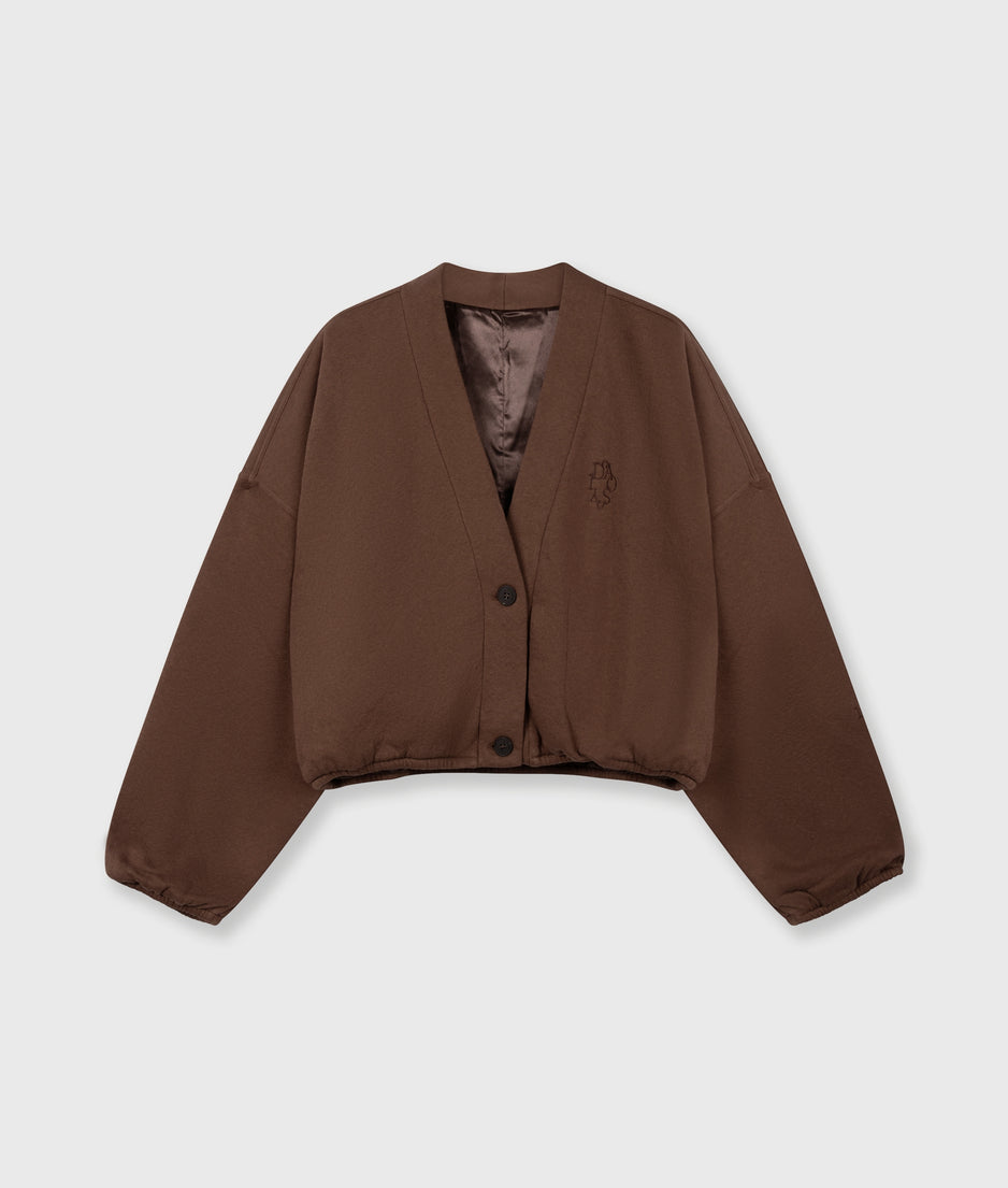 cropped baseball cardigan | dark truffle