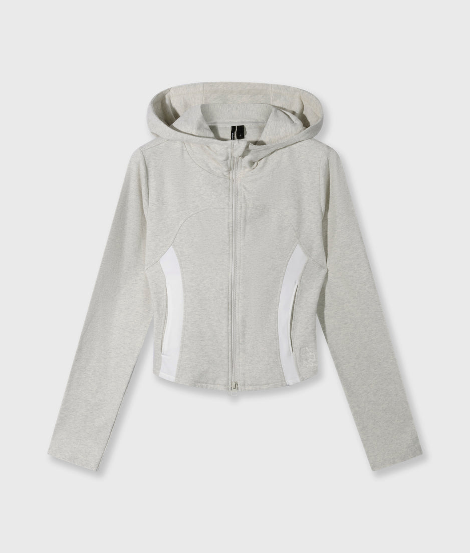 slim zip hoodie | soft white melee
