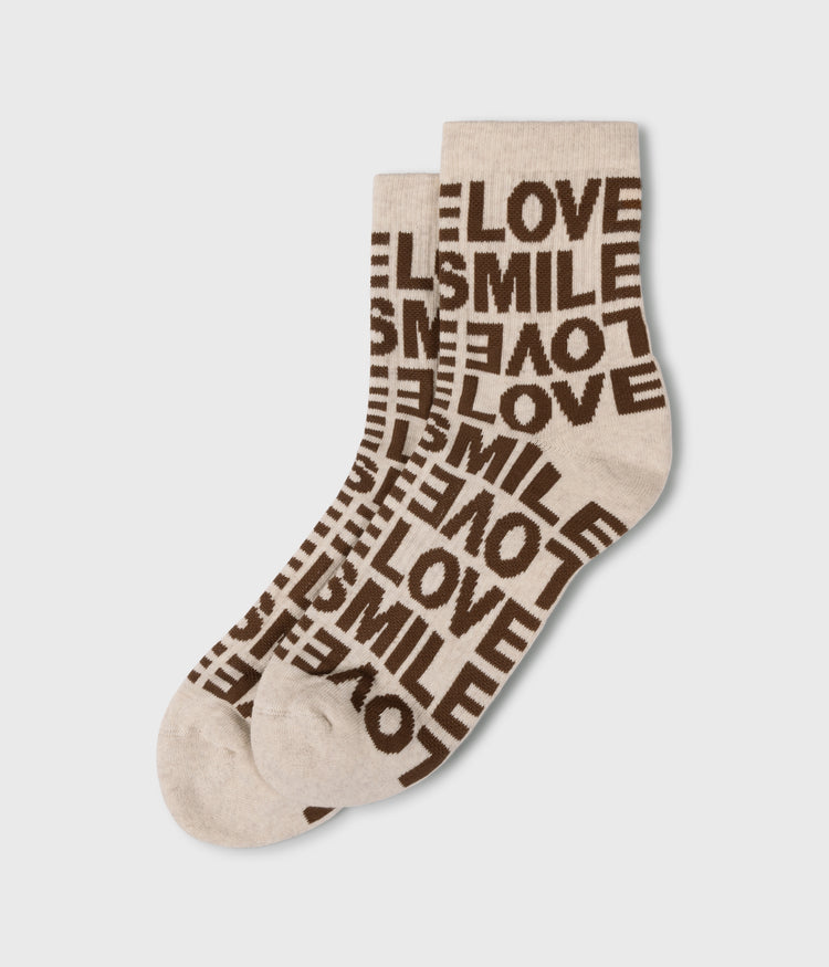 socks all-over smile love | soft white melee