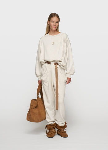 pleated belt jogger | soft white melee