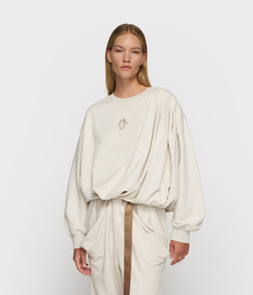 pleated sweater | soft white melee
