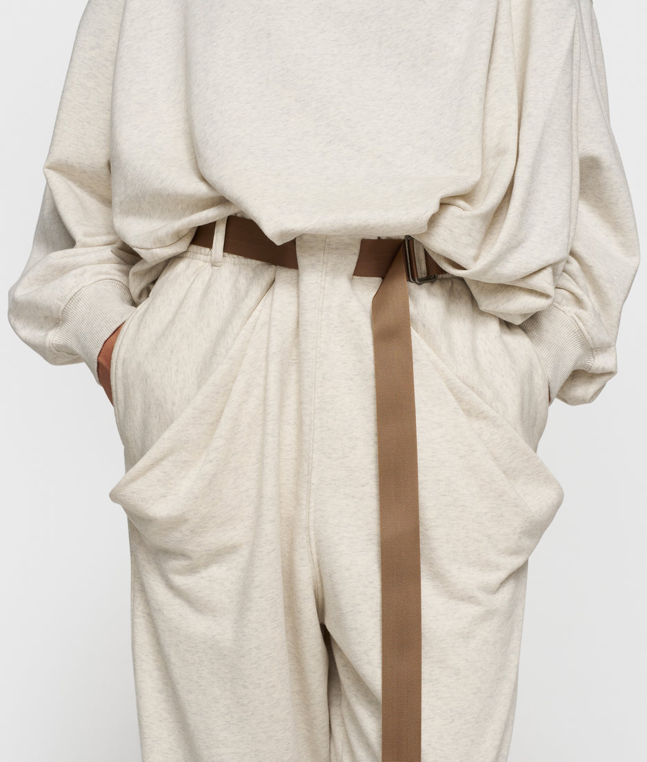 pleated belt jogger | soft white melee