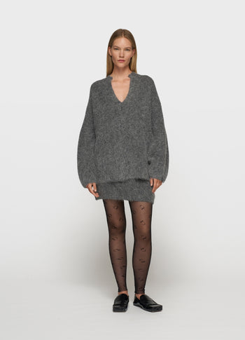v-neck hairy knit sweater | antra melee