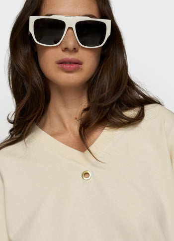 sweater v-neck fleece | soft vanilla