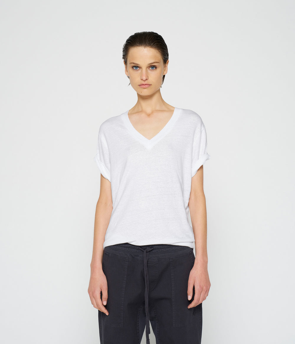 v-neck tee linen | white