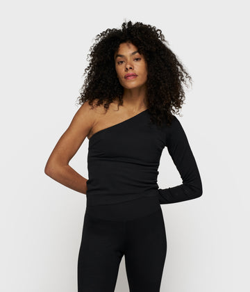 one shoulder top | black