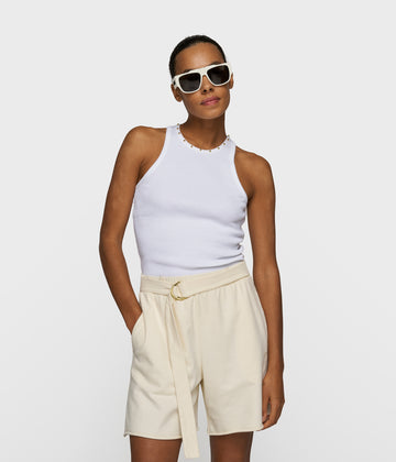 tank top rib pearls | white