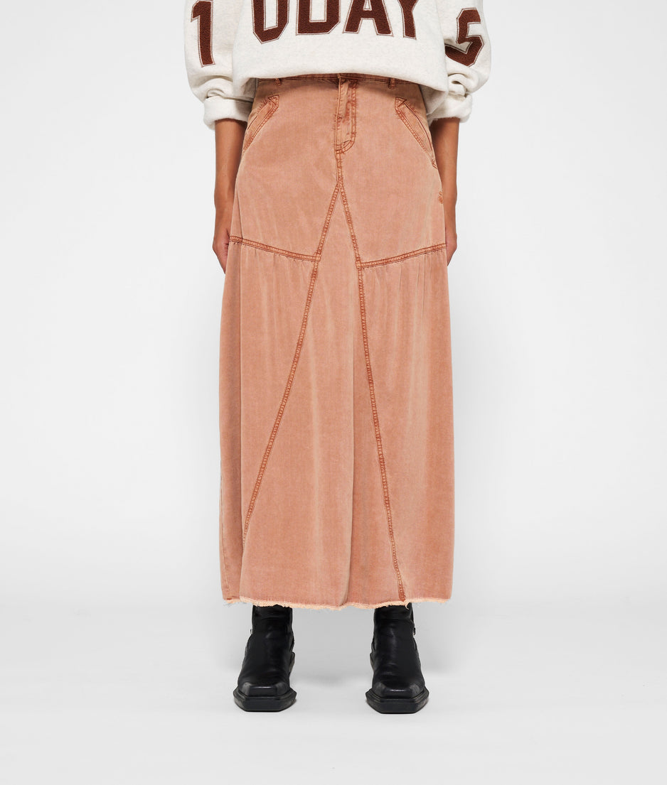 maxi skirt tencel | saddle brown