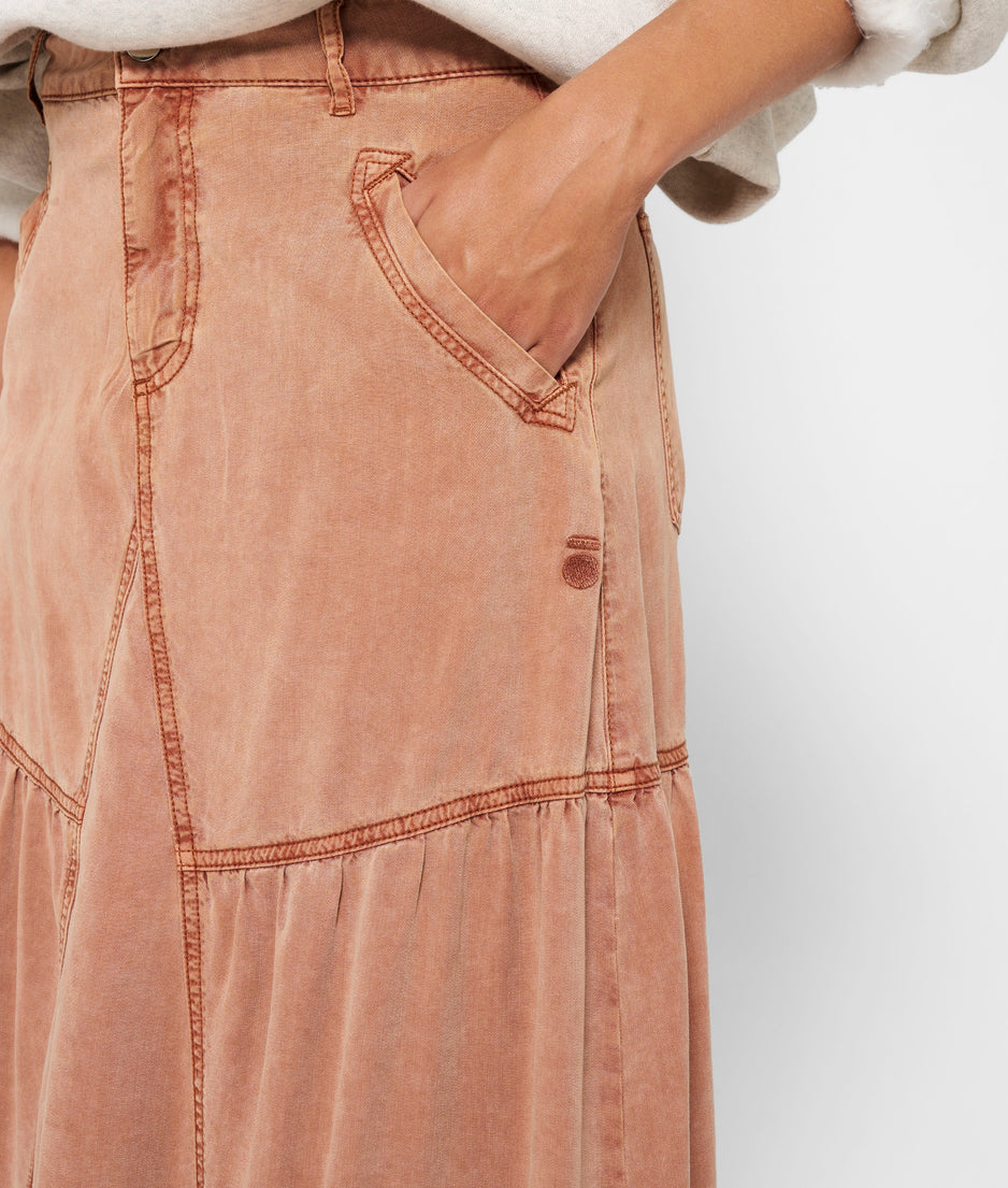 maxi skirt tencel | saddle brown