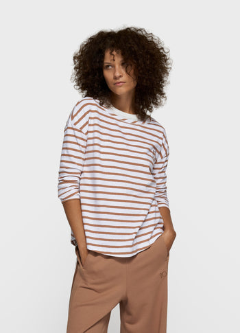 long sleeve tee stripes | white/fudge