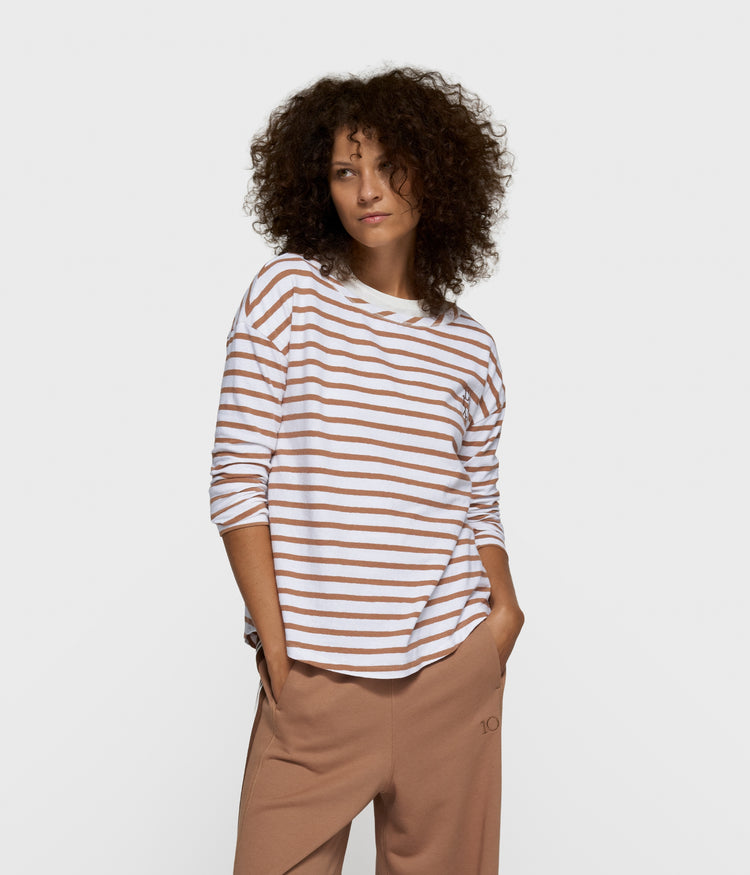 long sleeve tee stripes | white/fudge