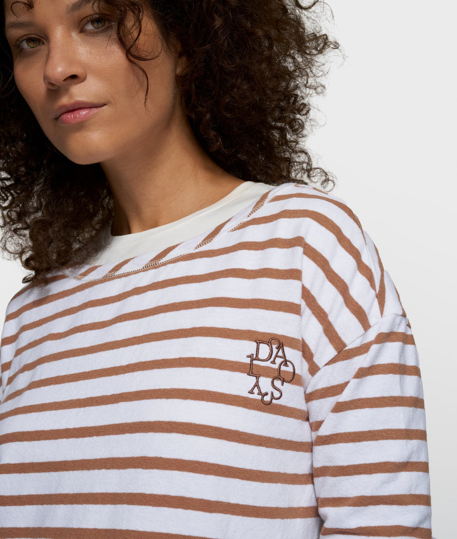 long sleeve tee stripes | white/fudge