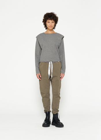 folded shoulder sweater | oil grey