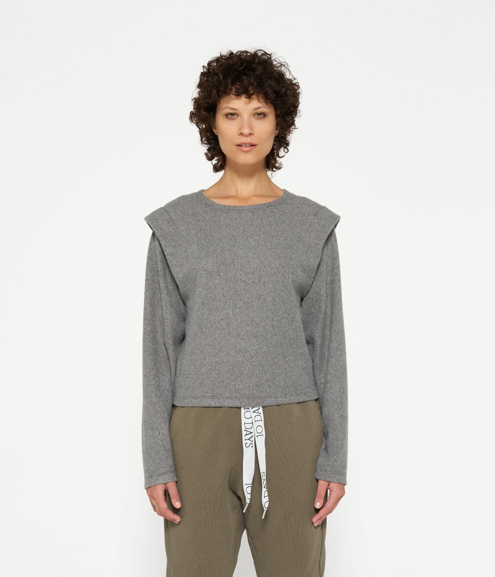 folded shoulder sweater | oil grey