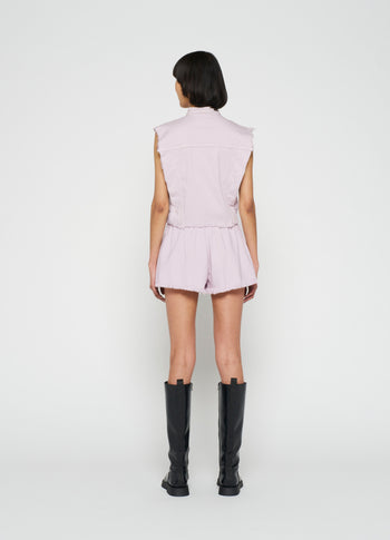 fringed shorts | pale lilac