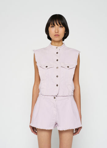 cropped twill gilet | pale lilac