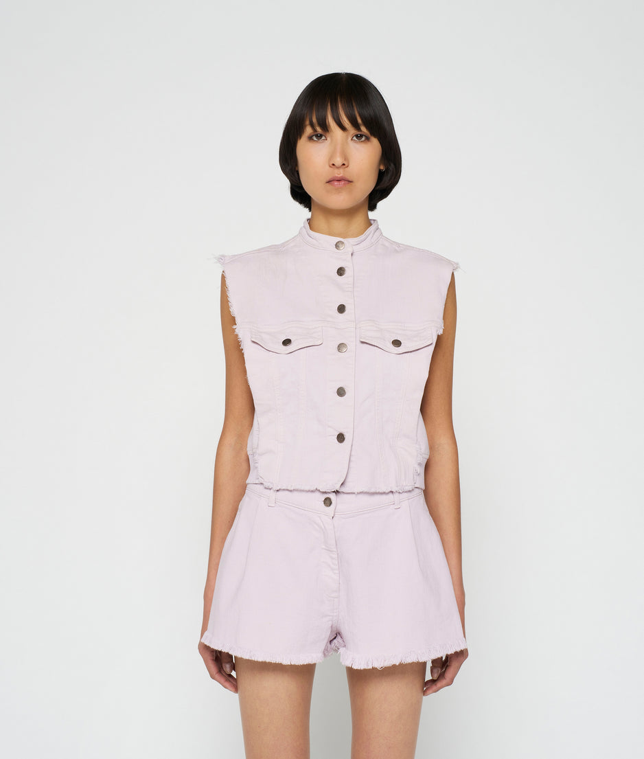 cropped twill gilet | pale lilac