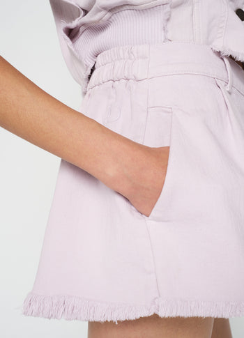 fringed shorts | pale lilac