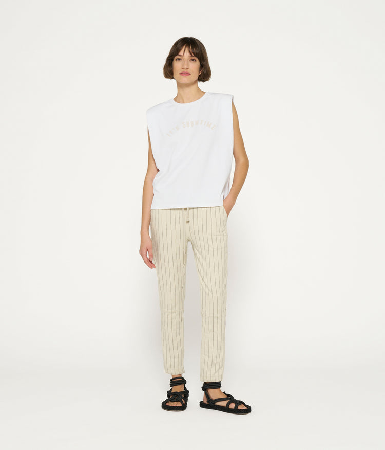 cropped jogger pinstripe | light safari