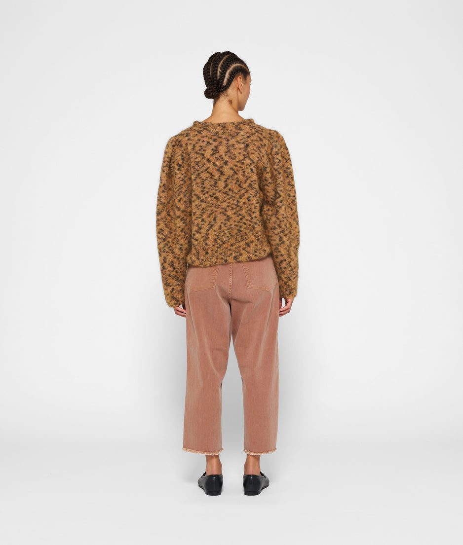 puffed sweater knit leopard | saddle brown