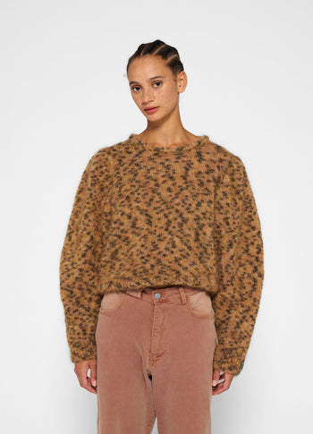 puffed sweater knit leopard | saddle brown