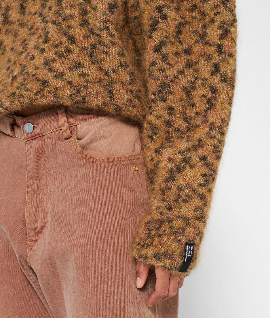 puffed sweater knit leopard | saddle brown