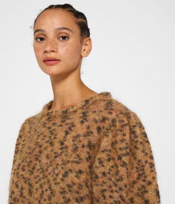 puffed sweater knit leopard | saddle brown