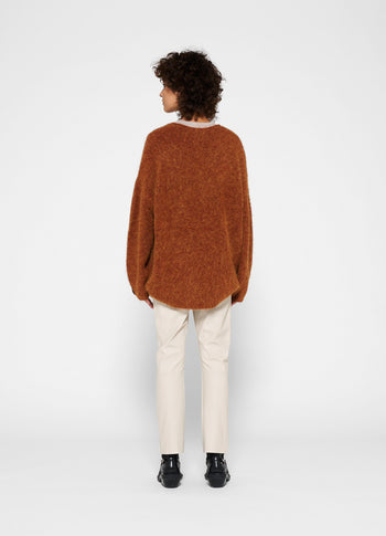 oversized sweater hairy knit | saddle brown