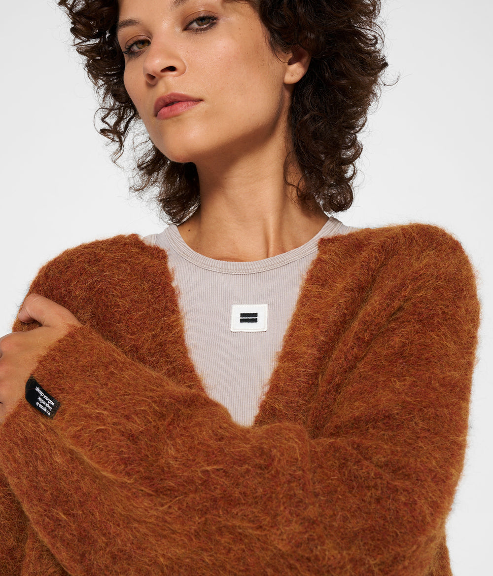 oversized sweater hairy knit | saddle brown