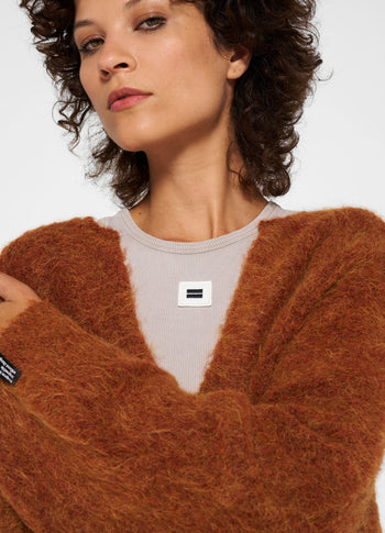 oversized sweater hairy knit | saddle brown