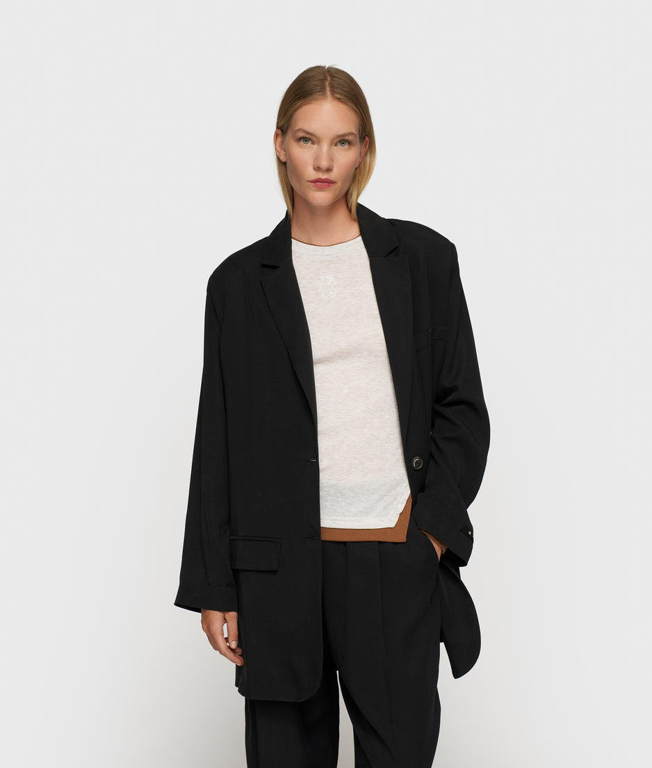 long flowy blazer lyocell | black