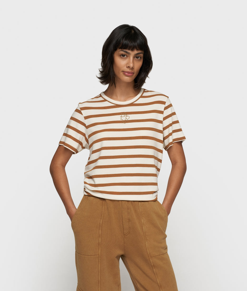 petite tee modal stripes | ecru/suede