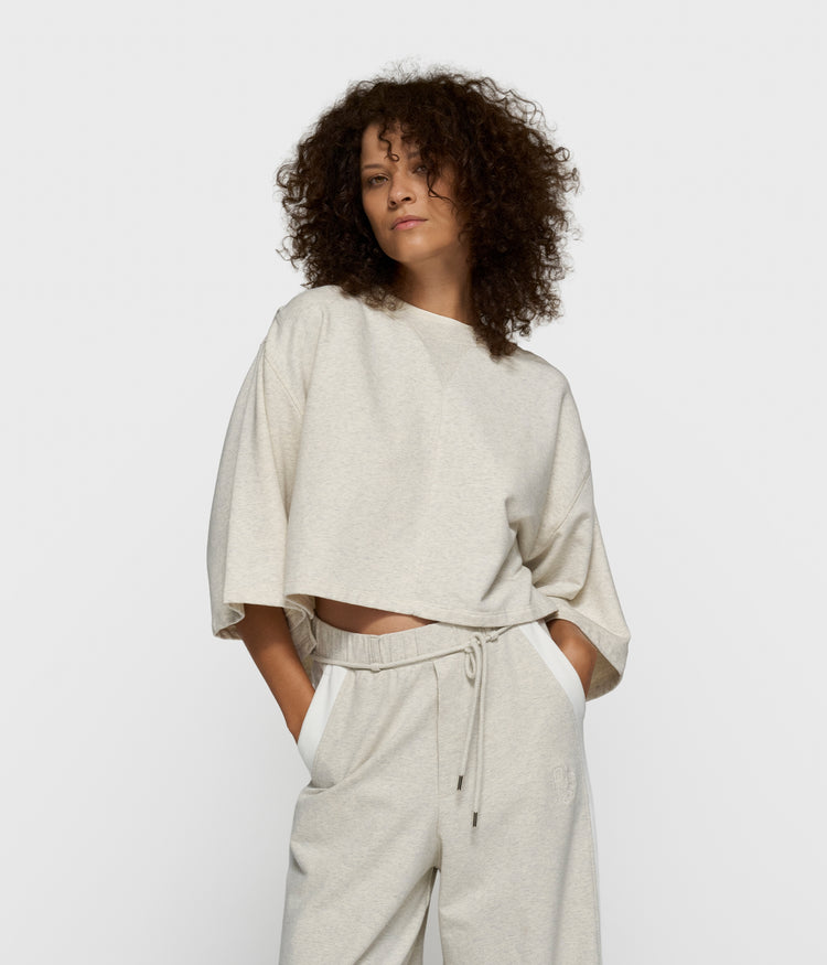 shoulder gathering tee | soft white melee