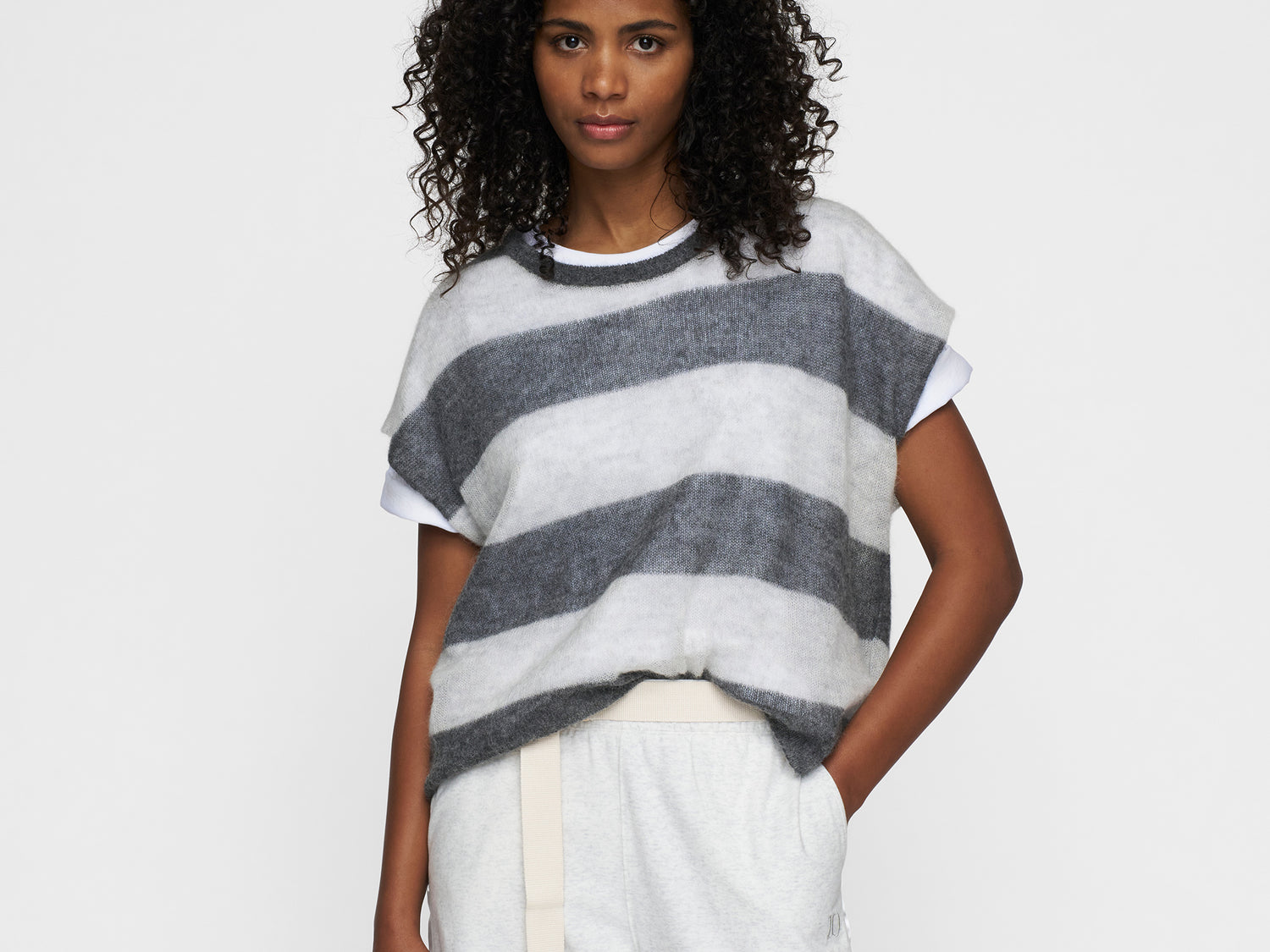 thin knit tee | antra melee/white grey melee
