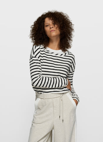 long sleeve tee stripes | ecru/black