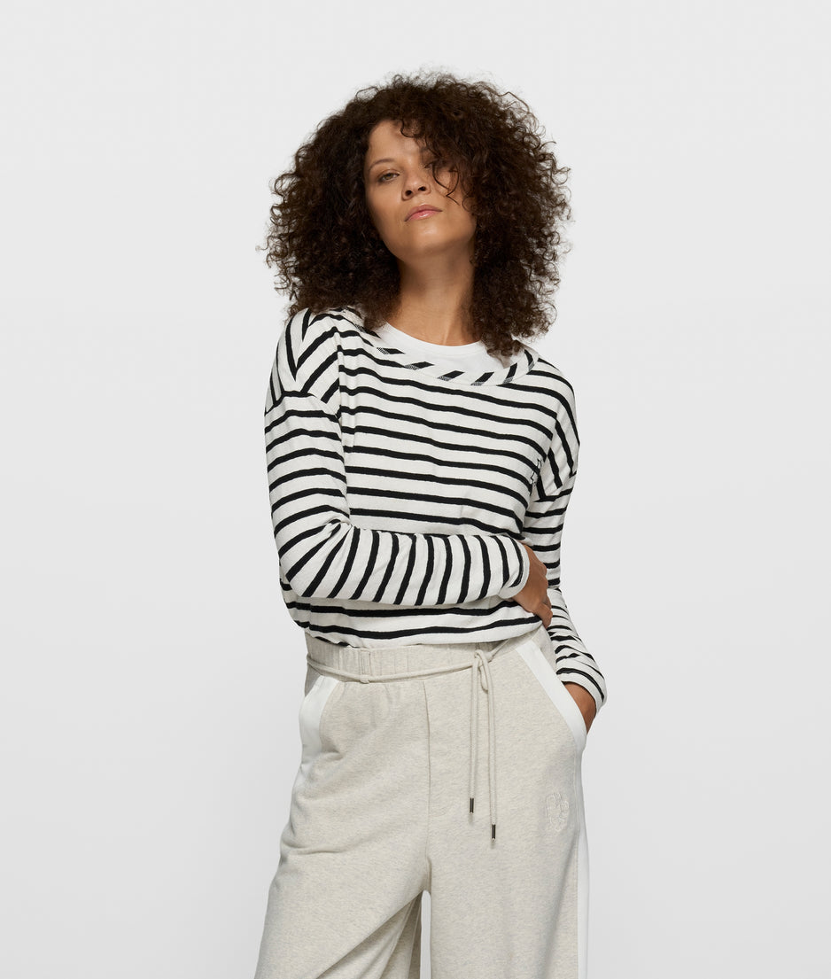 long sleeve tee stripes | ecru/black