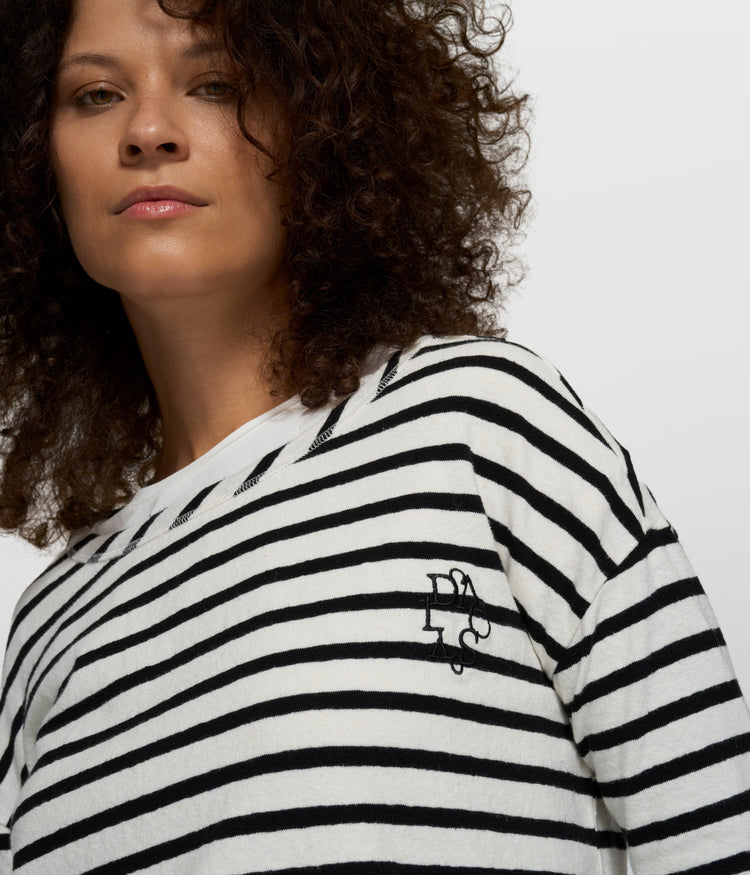 long sleeve tee stripes | ecru/black