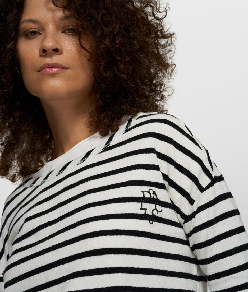 long sleeve tee stripes | ecru/black