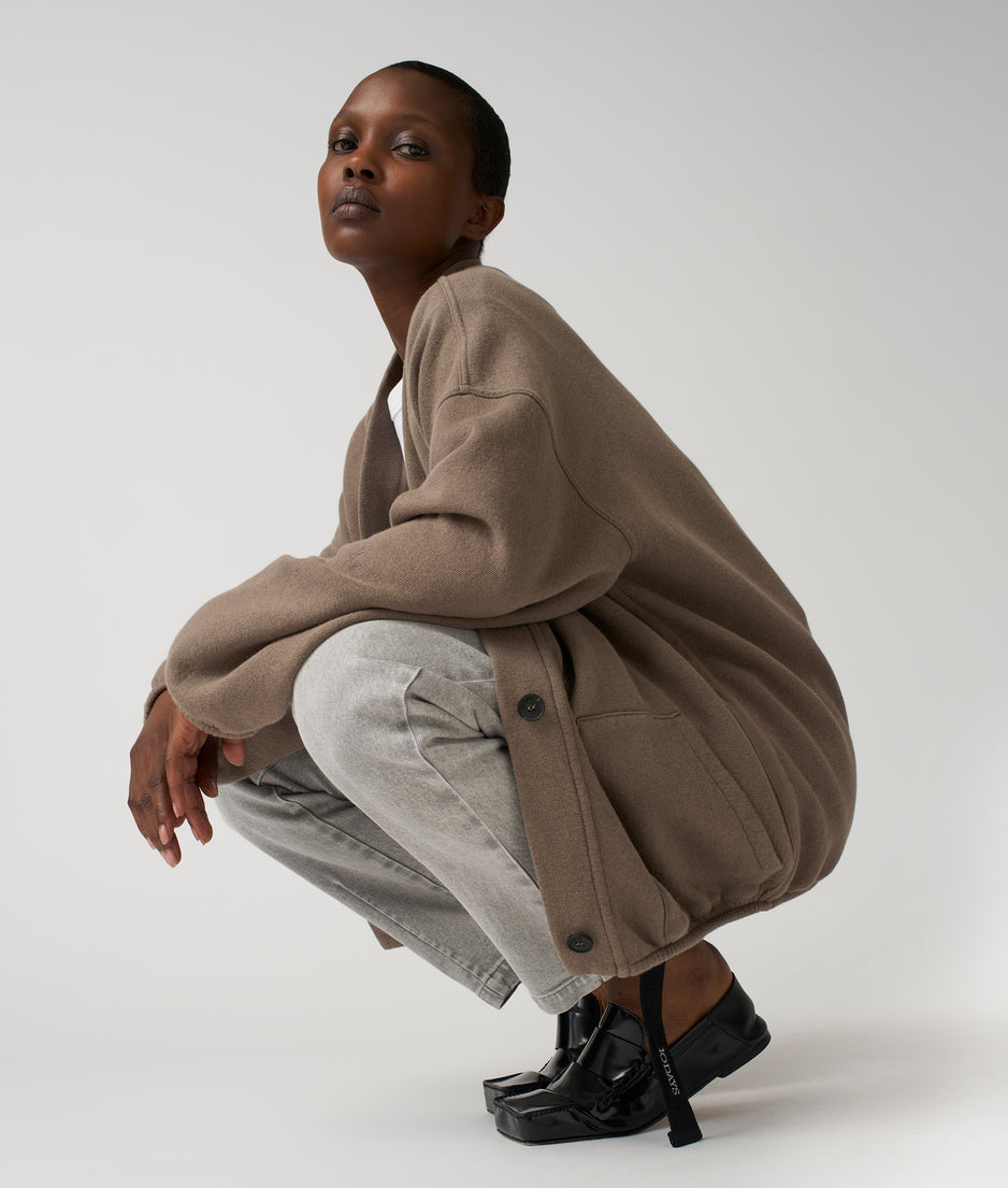 baseball cardigan fleece | moonrock