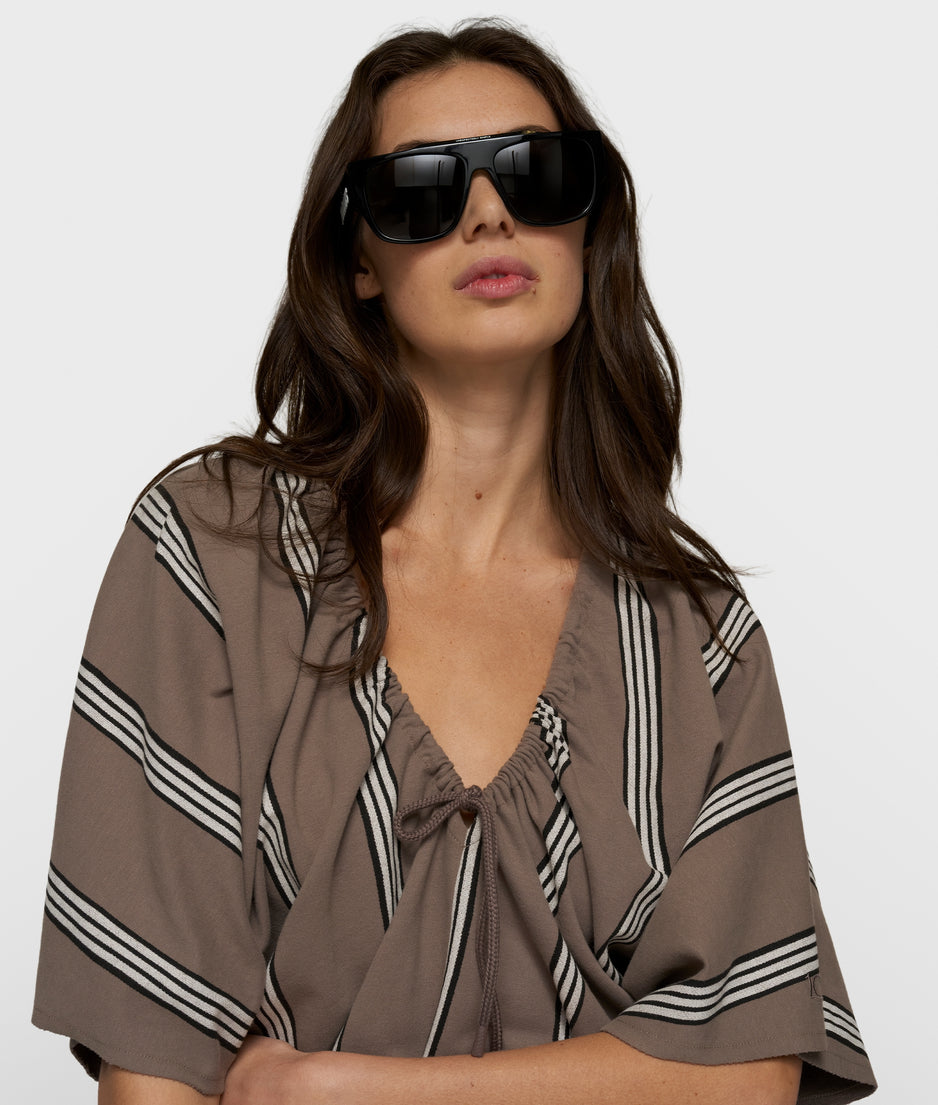 fleece tunic stripes | moonrock