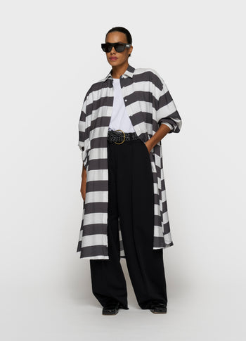 a-line dress stripes | white/brownish grey