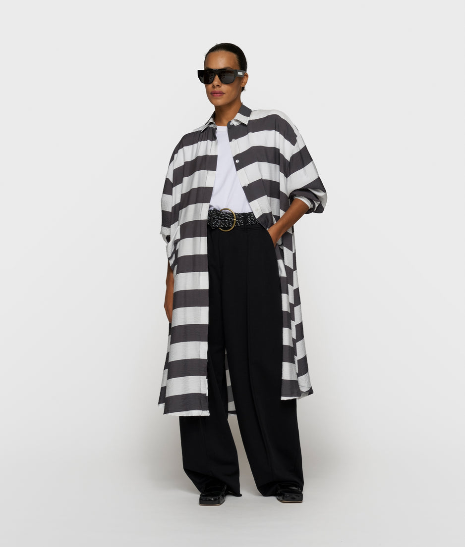 a-line dress stripes | white/brownish grey