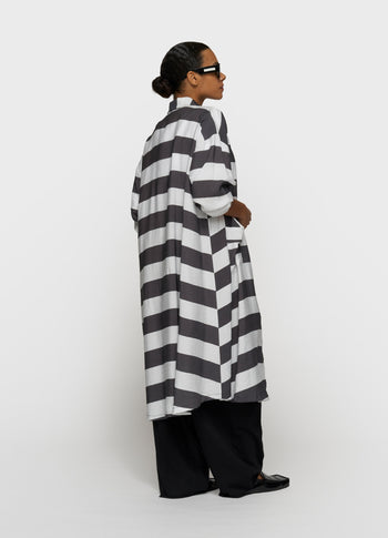 a-line dress stripes | white/brownish grey